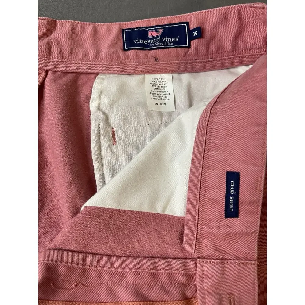 Vineyard Vines Club Shorts Pink Salmon Size 35 Chino Flat Front Excellent